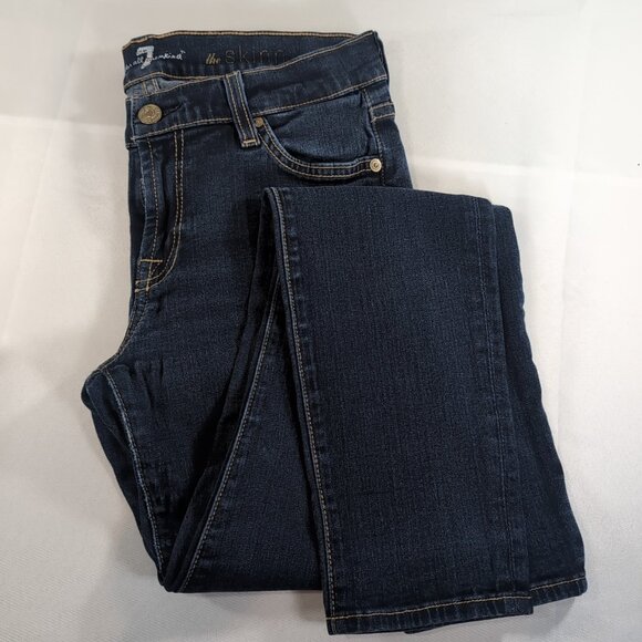 7 For All Mankind Jeans 27 The Skinny Blue Dark Wash Denim Pants Midrise - Picture 1 of 13